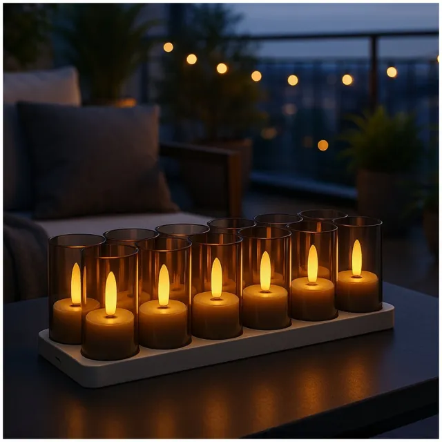 MMOBIEL Oplaadbare Waxinelichtjes LED Kaarsen met Afstandstandsbieding, Timer & Oplaadstation van MMOBIEL - 12 Stuks Vlamloze Theelichtjes met USB voor Thuis, Tafel, Bruiloft & Kerstdecoratie Wit