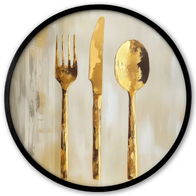 FrameYourWall Poster in lijst Rond - Fotolijst 40x40 cm - Posters - Verf - Goud - Bestek - Ronde posterlijst zwart - Decoratie - Wanddecoratie woonkamer - Muurdecoratie slaapkamer Bestek - Verf