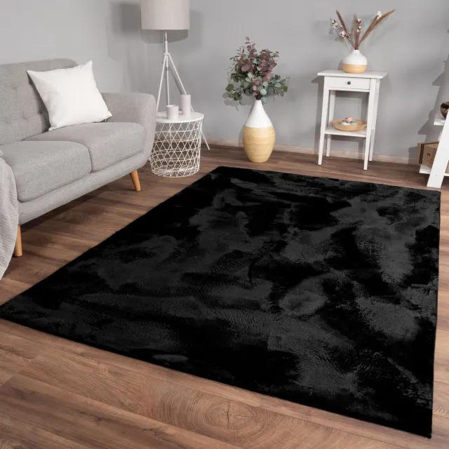 TT Home Woonkamer hoogpolig tapijt imitatiebont moderne effen kleuren pluizig zacht 60 x 90 cm Rechthoek 60 x 90 cm Rechthoek zwart