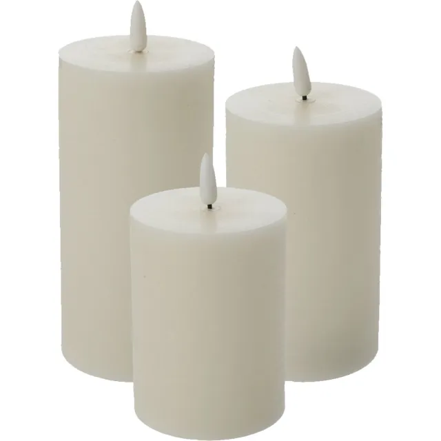 Cepewa LED kaarsen/stompkaarsen - set 3x - creme wit - H10 tot H15 cm - flikkerend licht - timer