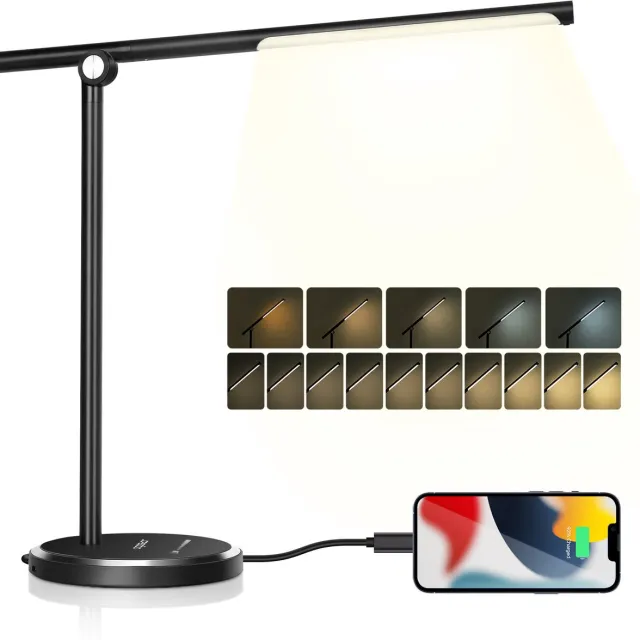 Aigostar LED Bureaulamp Dimbaar - 5 Lichtstanden & 10 Helderheden - Met USB-poort - Opvouwbaar - Leeslamp & Bedlamp - Zwart