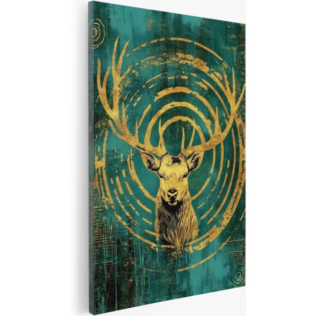 Saammp Canvas Schilderij - Abstract - Goud Hert - Natuur - Dieren - 80x120 - Foto op canvas - Wanddecoratie - Muurdecoratie Woonkamer - Slaapkamer decoratie - Canvas Print Multicolor