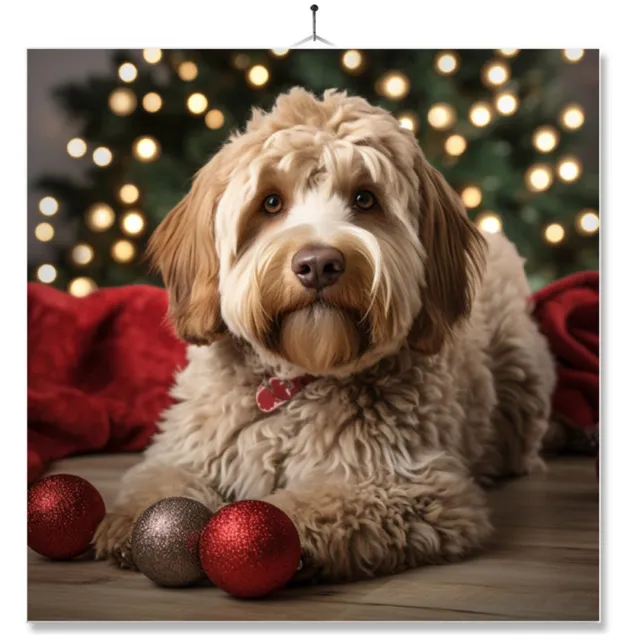 MC Living Tegel Met Opdruk | Geschenk | Hond Bij Kerstboom | Labradoodle Ontwerp 1