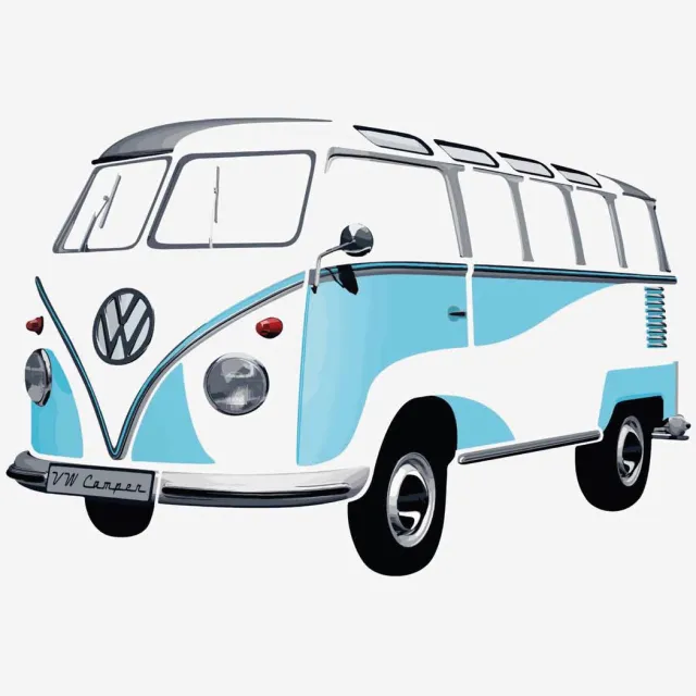 Brisa VW Collection - Grote & Stijlvolle zelfklevende Volkswagen muurtattoo sticker decoratie poster, meerdelige VW T1 Bulli Bus Samba Blauw