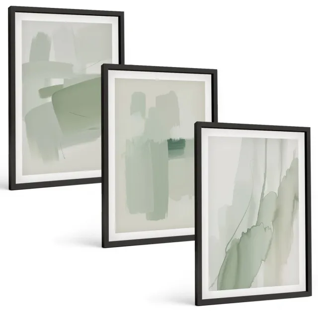 Coloray 3-Delige Schilderij Set - Abstracte Patronen In Aquarelstijl - 40 x 60 cm - Muurdecoratie - Wanddecoratie - Hal - Woonkamer Decoratie Zwarte lijst
