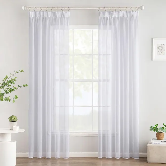 Famanu Transparante gordijnen voor ramen, set van 2 stuks, 140 x 235 cm, wit, ideaal voor een romantische sfeer in elke kamer, eenvoudig te reinigen en te onderhouden