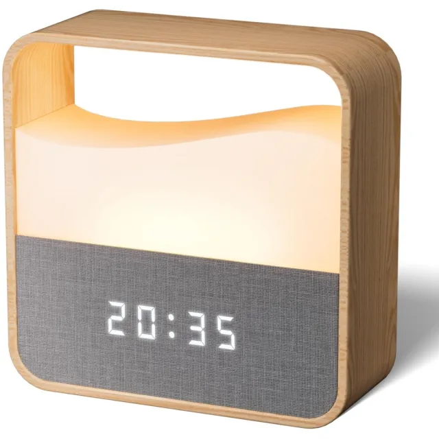 longziming Digitale Wekker - Digitale Klok - Alarmklok - Dimbaar Nachtlicht - Dubbele Alarmfunctie - Houtlook En Stof - Stil Mechanisme - Lange Batterijduur Voor Reizen - 1 Stuk Natuurlijke houtlook met neutrale stof