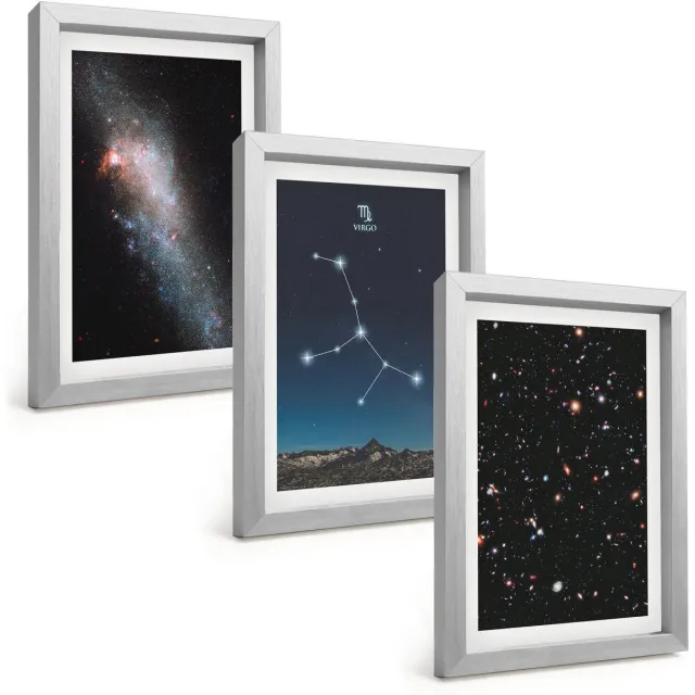 TULUP 4-Delige Schilderij Set - Sterrenbeeld Maagd, Melkweg, Uitzicht op het Universum - 20 x 30 cm - Wanddecoratie - Schilderijen Set - Kantoor - Decoratieve Schilderijen Zilveren lijst