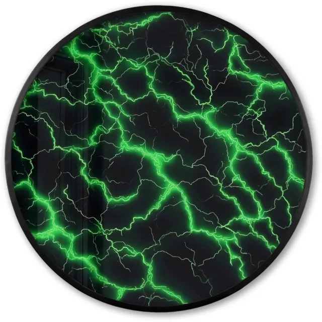 FrameYourWall Poster in lijst Rond - Fotolijst 80x80 cm - Posters - Gaming - Bliksemflitsen - Groen - Energie - Ronde posterlijst zwart - Decoratie - Wanddecoratie woonkamer - Muurdecoratie slaapkamer