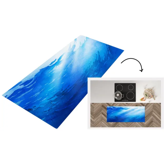 KitchenYeah Keukenloper - Loper keuken - Zee - Zon - Blauw - Keukenloper vinyl Multicolor