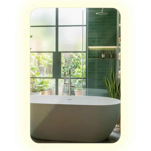 TULUP LED Spiegel - Badkamerspiegel met Afgeronde Vorm - 40 x 60 cm - LED Verlichting - Rechthoekige Wandspiegel - Neutraal Wit 4000K - Decoratief