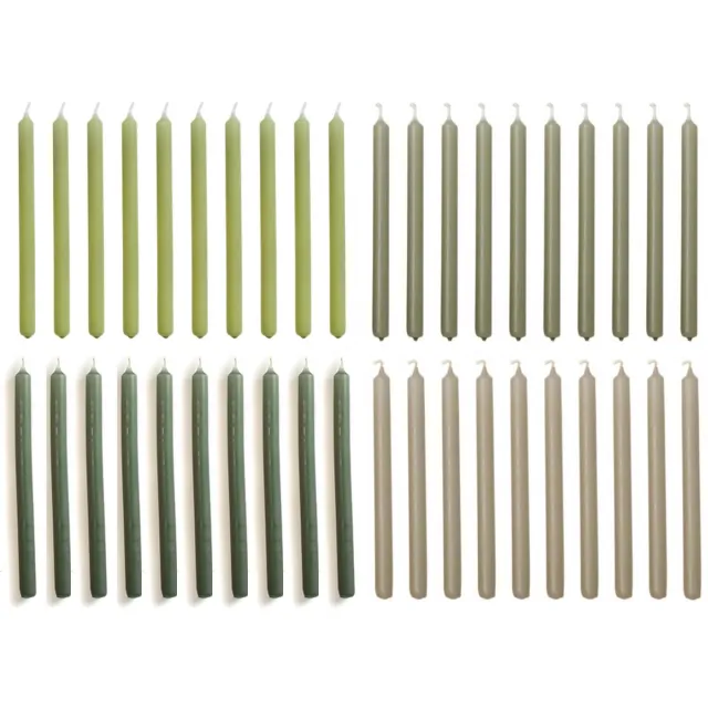 Cactula Gekleurde Kerstboomkaarsjes – Set van 40 | Dunne Potloodkaarsen 10x17 cm | Linnen, Eucalyptus, Leaf Green, Forest Green | Hoge Kwaliteit | Voor Smalle Kandelaren | Flora green