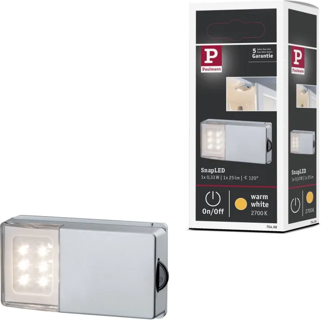 Paulmann SnapLED LED-kastverlichting Batterij - Schuifdeurschakeling met glijrol - 25 lm Warmwit 2700K Zilver