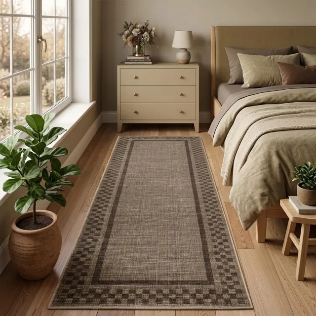 Triumpunpre Washbaar Vloerkleed - Opvouwbaar Printtapijt met schaakbordpatroon en rand met Antislip TPR Onderkant - Bruin 60 x 180 cm
