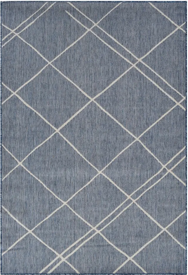 Vercai Rugs Terrace Collectie - Laagpolig Vloerkleed - Tapijt voor Binnen en Buiten - Polypropyleen - Blauw / Ivoor - 200x290 cm