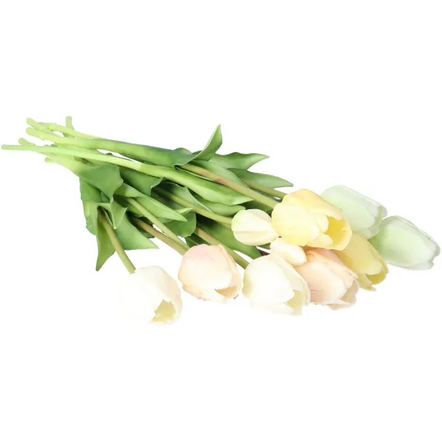 Bellatio Design Kunst tulpen boeket Sally - 7x stuks - multi kleuren - real touch - 47 cm Wit