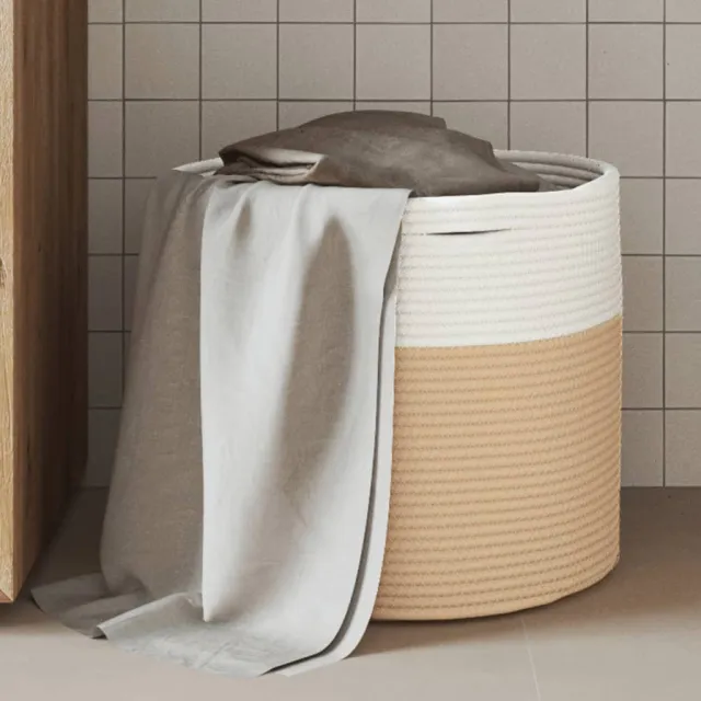 vidaXL Opbergmand Ø 40x35 cm katoen beige en wit Meerkleurig