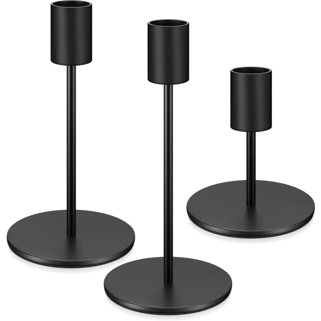 Ibenzoa Set van 3 Elegante Zwarte Kandelaars voor Diverse Decoratieve Toepassingen