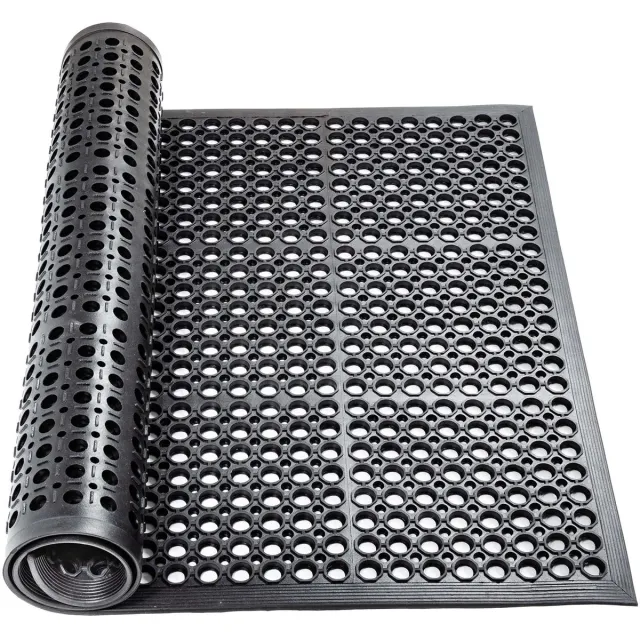 ANRO Rubberen deurmat Zwart 90x150 cm - Ringmat - Antislip