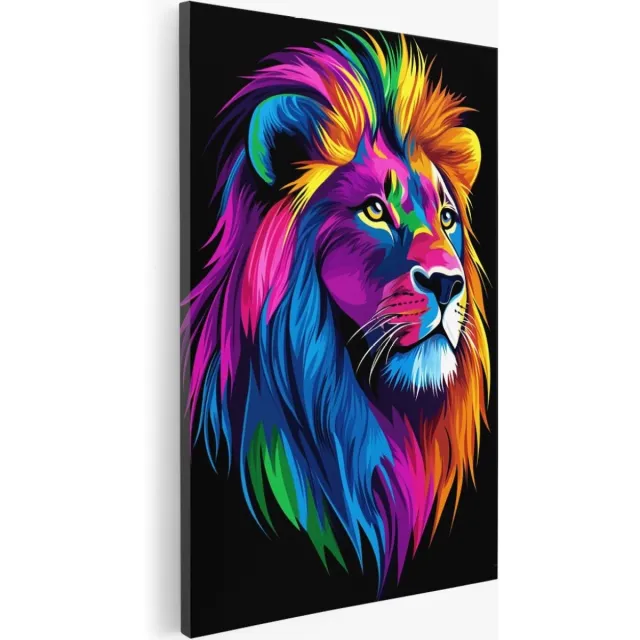 Saammp Canvas Schilderij - Abstracte Leeuw - Portret - Dieren - Kleurrijk - 80x120 - Foto op canvas - Wanddecoratie - Muurdecoratie Woonkamer - Slaapkamer decoratie - Canvas Print Multicolor