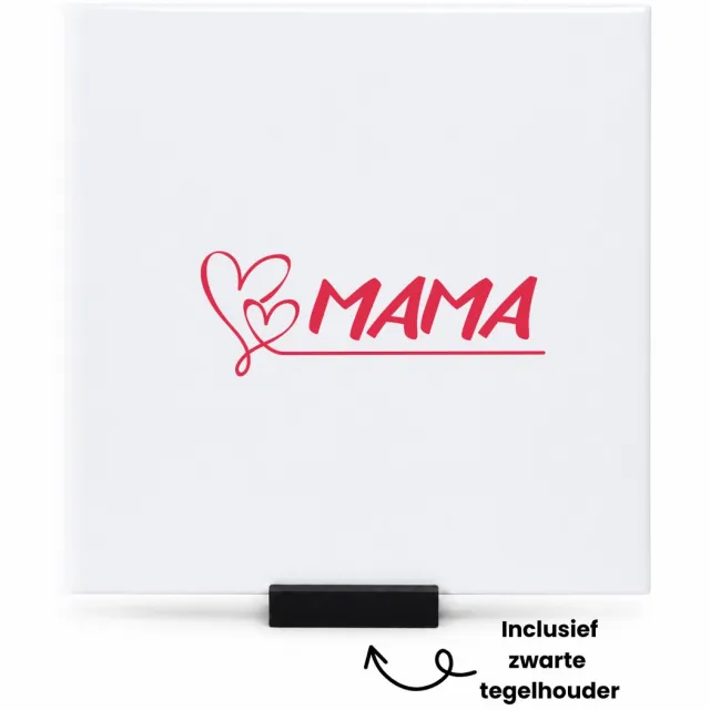 Hacebo Mama met 2 rode harten en lijn tegeltje met tegelhouder - Mama - Liefste mama - tegeltjes met tekst - moederdag cadeautje - Cadeau voor mama - Verjaardag - Geschenk - Cadeau - Gift - spreuktegels - 15x15 CM Wit