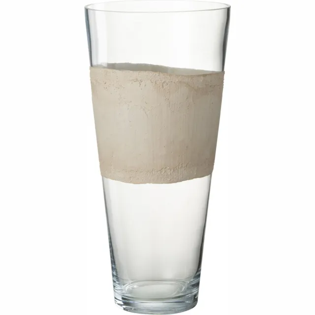 J-Line vaas Delph - glas - transparant/beige - medium - 45 cm hoog