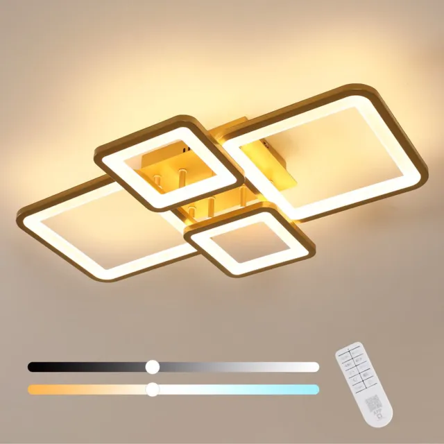 Haobosic Vierkante plafondlamp van acryl met 4 koppen, 62x40x9,5cm, 54W, 220V, dimbaar, 3000-6500K, Ra80 Gouden