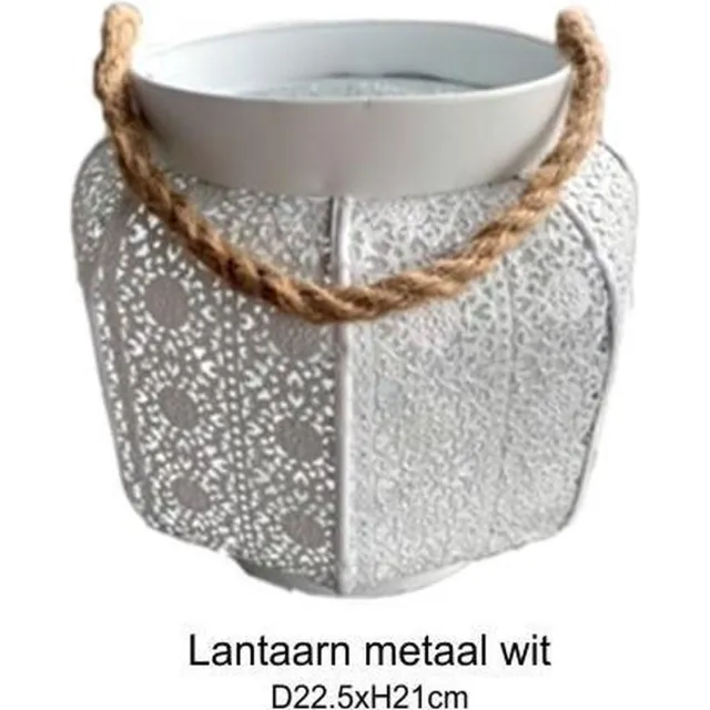 PH design Lantaarn opengewerkt metaal wit - met een hengsel van touw - decoratieve lantaarn D22,5xH21cm - kaarsen houder - tafellantaarn - metaal
