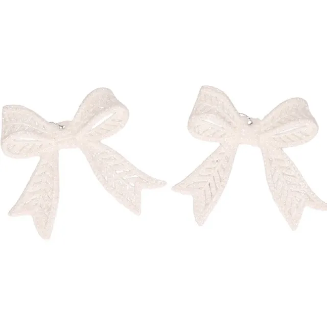 Cosy&Trendy Kersthangers - 8x - strikjes - wit - 11 cm - met glitters - kerstversiering