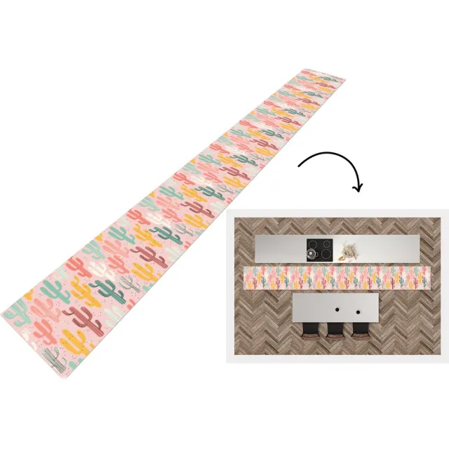 KitchenYeah Keukenloper - Keukenmat - Cactus - Patronen - Roze - 400x50 cm - Keuken vloerkleed Multicolor
