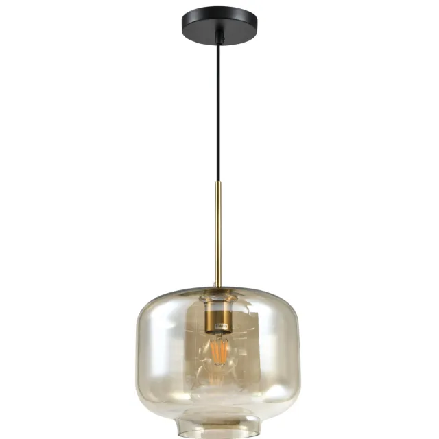 QUVIO Hanglamp met glazen kap - Metaal - Glas - Amber Zwart