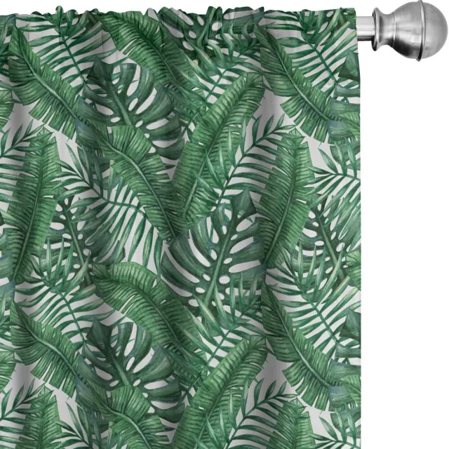 ABAKUHAUS Palmblad gordijnen – 2 stuks 75x225 cm – bosgroen/wit Forest Green Weiß