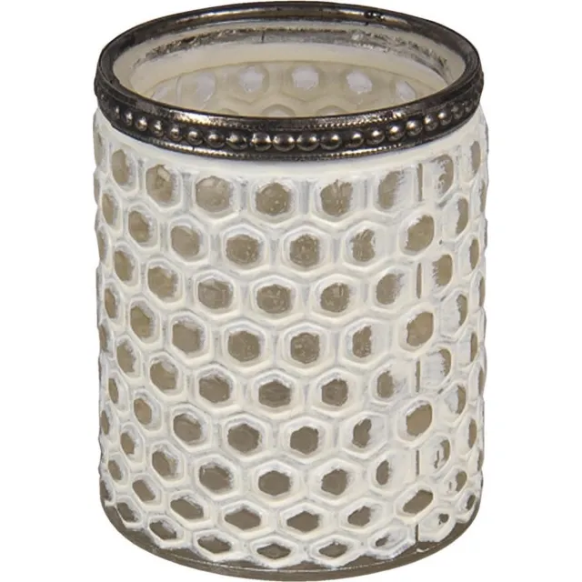 Clayre & Eef Theelichthouder Ø 7x8 cm Wit Glas