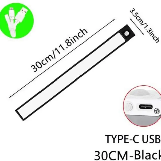 TLVX LED Lamp met Beweging Sensor Oplaadbaar / Draadloos / 5V / USB / Accu / 30CM / 58 LED’s / Dimbaar / Kastverlichting / Keuken lamp/ Instelbare Licht Kleur / Smart LED verlichting / Magnetische plakstrips / Light Motion Sensor / Zwart Frame Wit