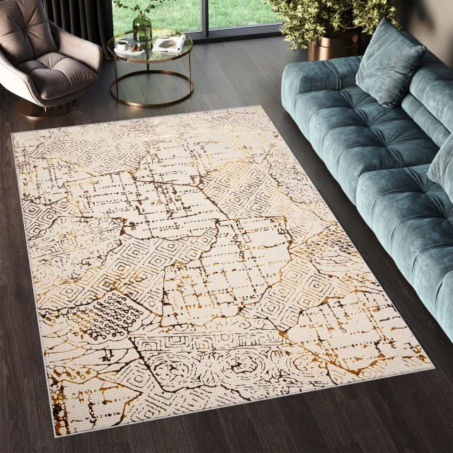 Tapiso Golden Vloerkleed Woonkamer Laagpolig Tapijt Creme 3