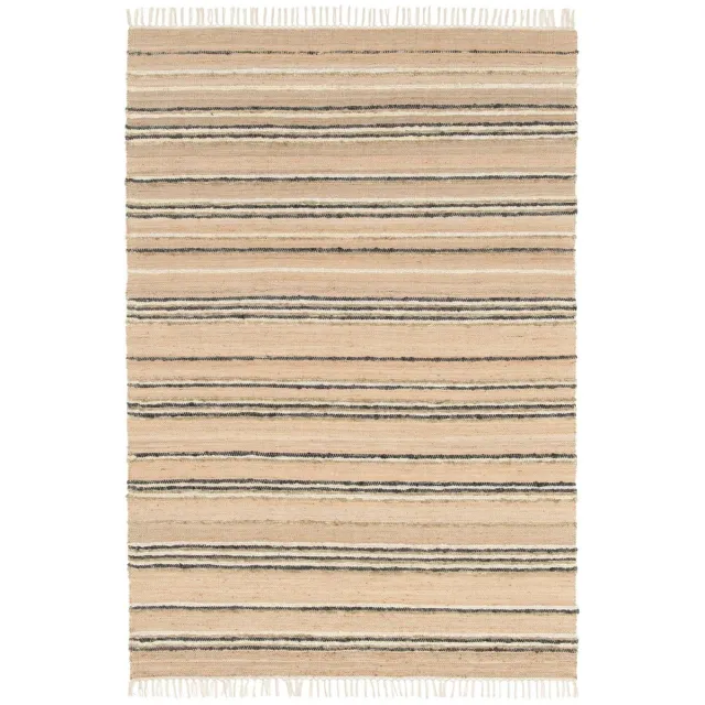 AFK Living Handgemaakt gestreept tapijt wol en jute RAJ beige
