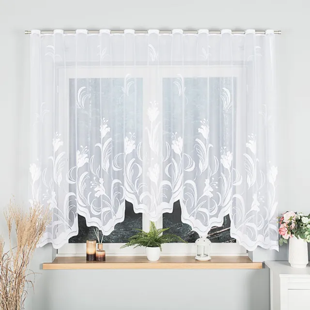 Markizeta Julianna Serie - Kant en Klaar Jacquard Gordijn - 300x160 cm - Elegante Bloemenprint Wit
