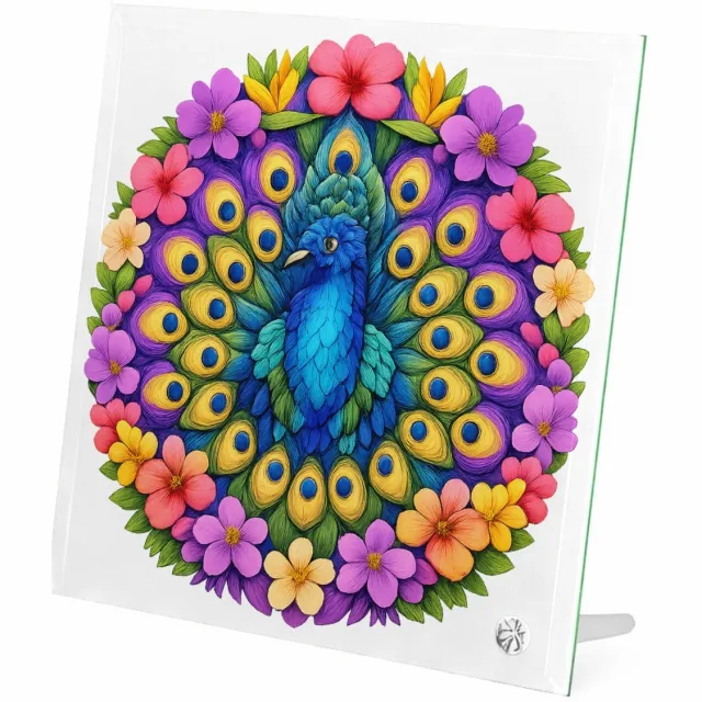 Mr Cadeautjes Glasframe 20 x 20 - design Een majestueuze mandala van tropische bladeren en bloemen ro | cadeau Wit