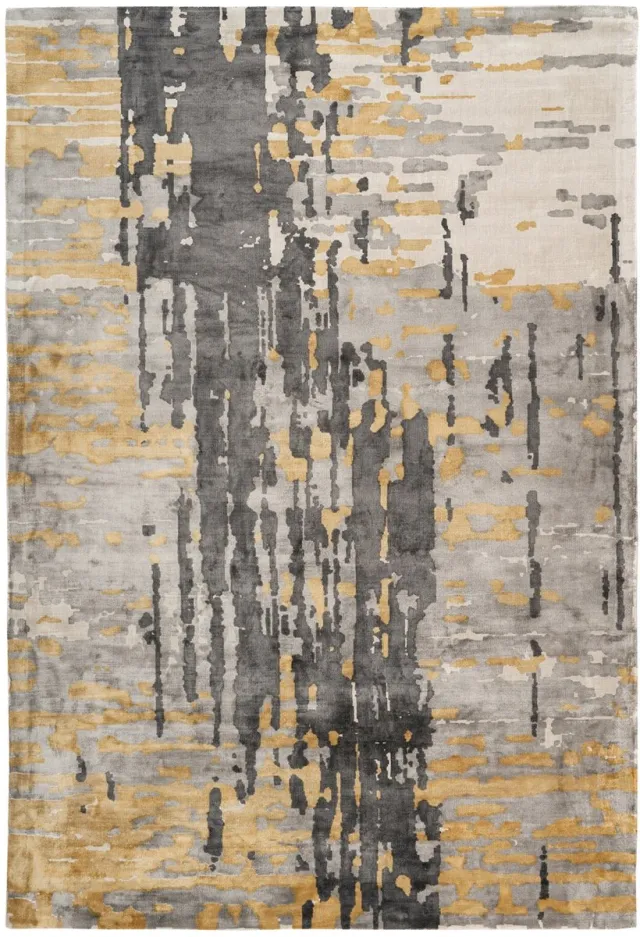 Padiro design laagpolig vloerkleed 80 x 150 cm - oker / geel - modern abstract ontwerp - voor vloerverwarming - van viscose en katoen