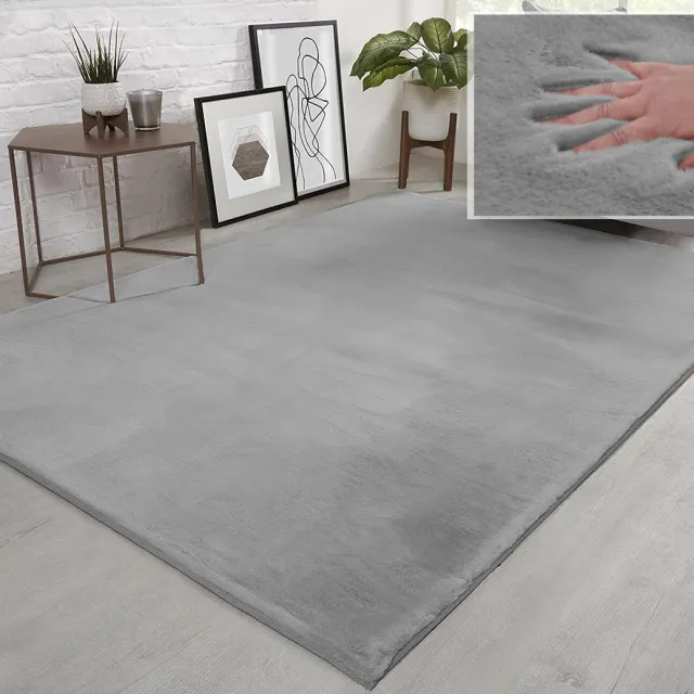 flycarpets Fluffy Hoogpolig Super Zacht Effen Vloerkleed - Lichtgrijs / Zilver - 160x230 cm