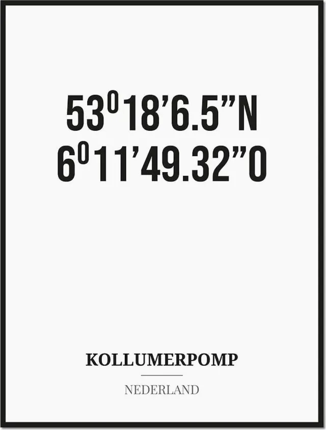 Studio216 Poster/kaart KOLLUMERPOMP met coördinaten zwart, wit