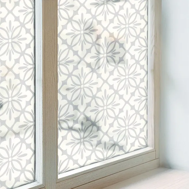 Coloray Privacy Folie Raam - Bloemrozetten Anti inkijk Raamfolie Glas in Lood - 200x116 cm - Grijs Melkglas Folie - Zonwerende Raamfolie - Voor de badkamer, voor de hal, voor de slaapkamer - Privacy Folie Raam Glas in Lood Grijs - Bloemrozetten