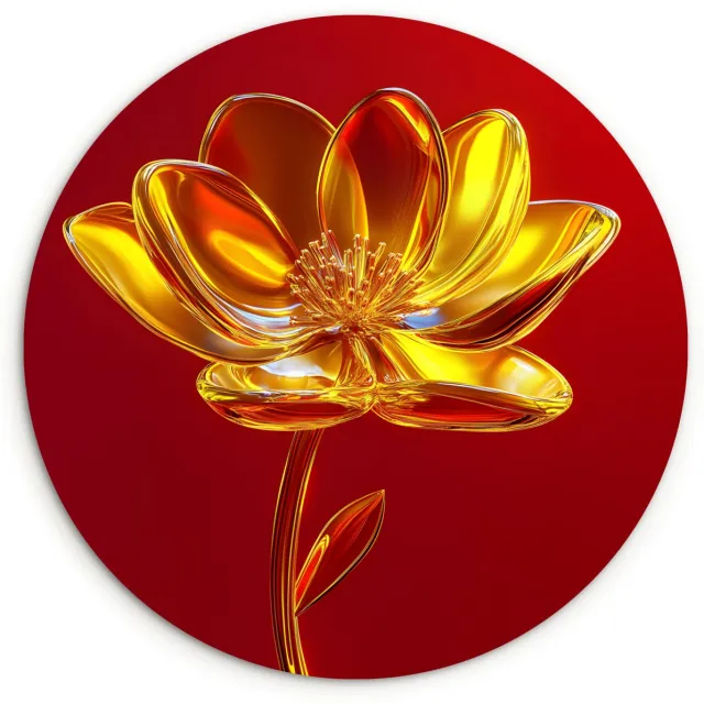 WallCircle Wandcirkel 120x120 cm - Muurcirkel Bloem - Goud - Glazen - Muurdecoratie woonkamer - Wanddecoratie slaapkamer - Kamer decoratie accessoires - Ronde schilderijen Glazen - Bloem