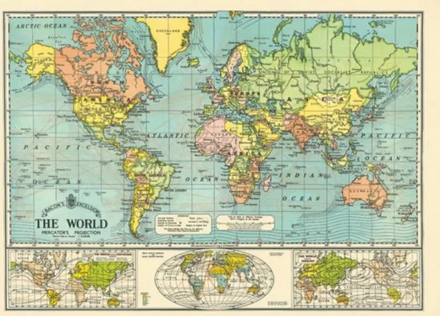 Poster Wereldkaart 6 - Cavallini & Co - Vintage Schoolplaat Map World multi color