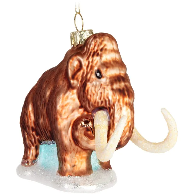 Famanu Handgeschilderde glazen kerstbal met grappig motief, handgeblazen kerstboomdecoratie in de vorm van een mammoet Zwart