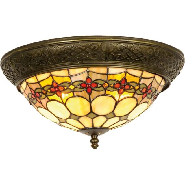 Lumilamp Plafondlamp Tiffany Ø 38x19 cm Beige Rood Glas Roos