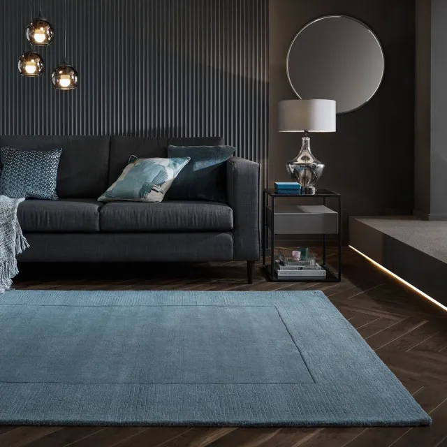 flycarpets Tuscany Modern Wol - Effen - Kader Vloerkleed - Blauw