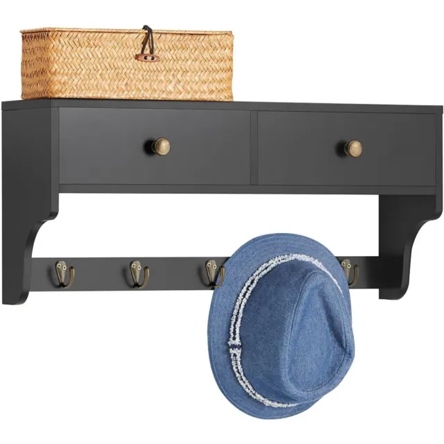 Thuys Wandkapstok Met Hoedenplank – Kapstok – 60cm x 15cm x 27cm – Zwart
