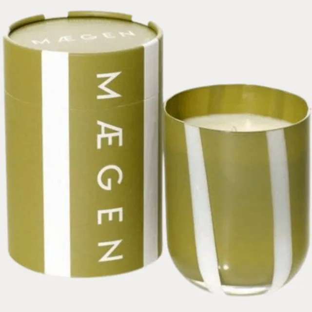 Maegen Atina Geurkaars - Groen Glas - Luxe Geurkaars - Kaars Cadeau - Gestreept - Duurzame Kaars