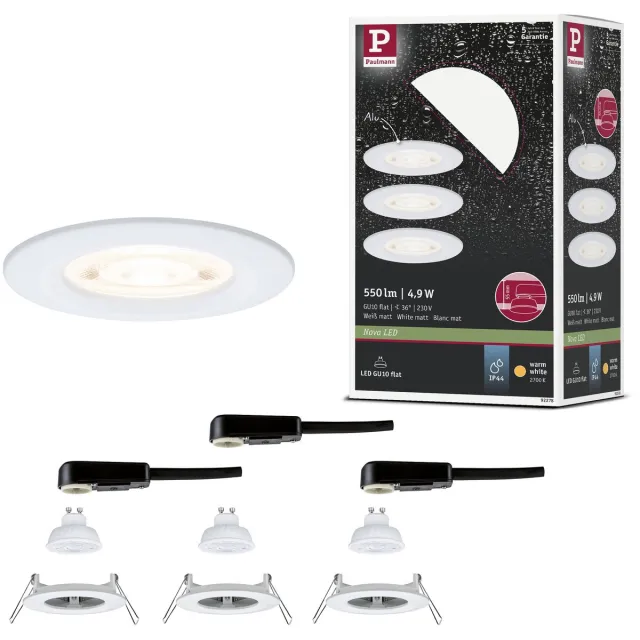 Paulmann LED-inbouwlamp Nova GU10 Flat stijf IP44 3x4,9W 3x550lm 230V 2700K Wit mat